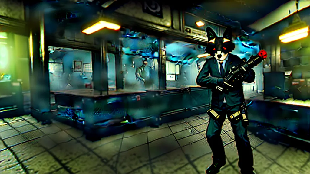 Image similar to screenshot from the pc game payday 2 demonstrating the fursuit unlock - hoxton? more like foxton.