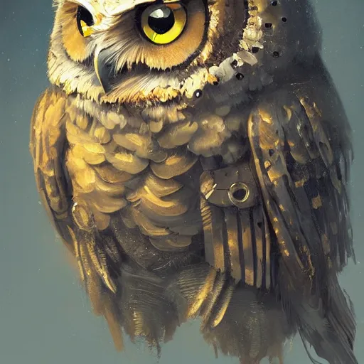 Prompt: a detailed portrait of an owl with a golden helmet, by greg rutkowski and justin gerard, digital art, realistic painting, very detailed, fantasy, character design, dnd, trending on artstation