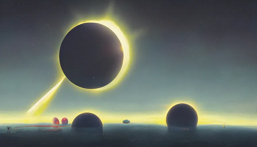 Image similar to solar eclipse, seen from a spaceship near earth, simon stalenhag