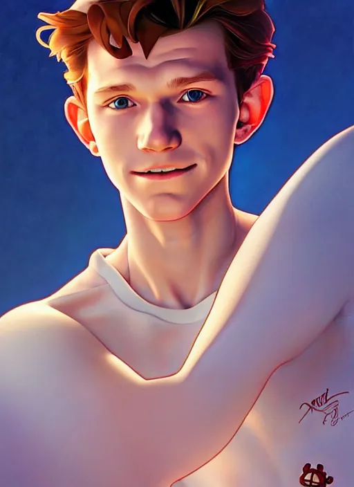 Image similar to cute sailor tom holland, natural lighting, path traced, highly detailed, high quality, digital painting, by don bluth and ross tran and studio ghibli and alphonse mucha, artgerm