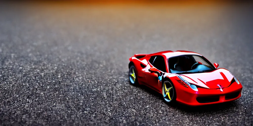 Image similar to Hot Wheels, FERRARI 458, cinematic, 8k, depth of field, bokeh.