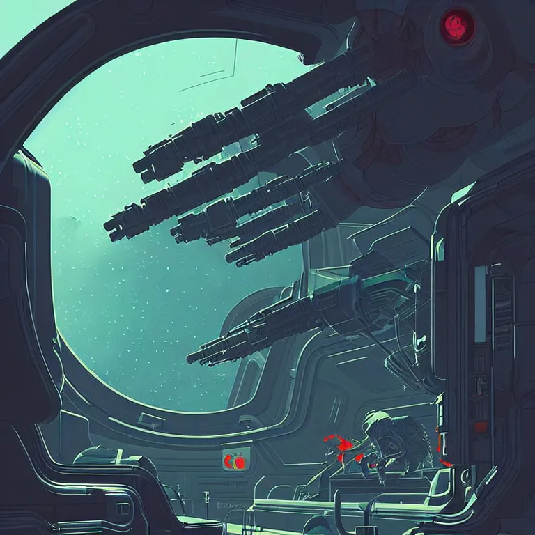 Image similar to A Xenomorph creeping in the shadows of a space station, art by James Gilleard, James Gilleard artwork, vintage