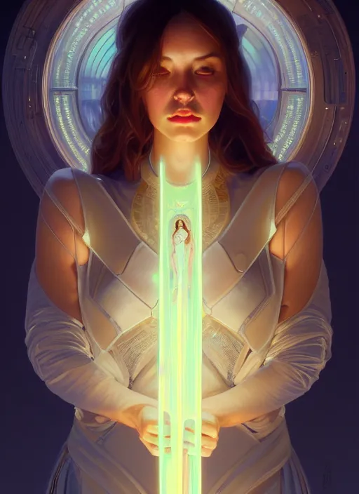 Image similar to full body portrait of girl, chemisty, sci - fi, glowing lights!! intricate, elegant, highly detailed, highly detailed face, digital painting, artstation, concept art, smooth, sharp focus, illustration, art by artgerm and greg rutkowski and alphonse mucha, 8 k