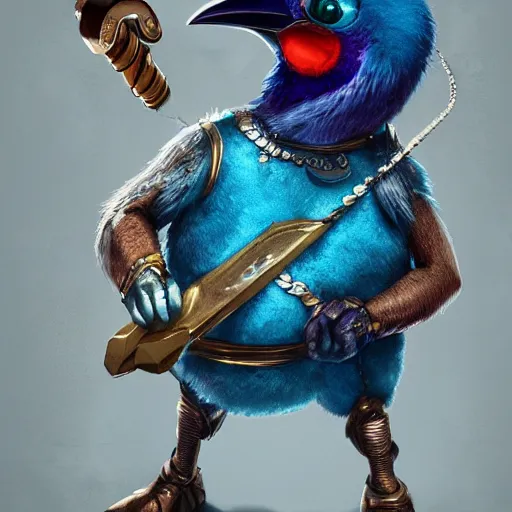 Prompt: twitter bird holding a ban hammer, illustration, epic, intricate, hyper detailed, artstation, concept art, smooth, sharp focus, ray tracing, vibrant, photorealistic, award - winning, 4 k, hdr, simon bisley