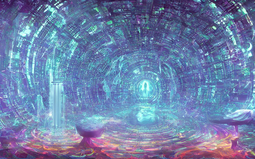 Prompt: oracular vision of a techno - spiritual utopian temple, perfect future, award winning digital art