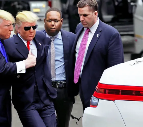 Image similar to Candid photo of Donald Trump being arrested by three FBI agents, Reuters, AP Press photo, long lens, sony a7s camera, 4K