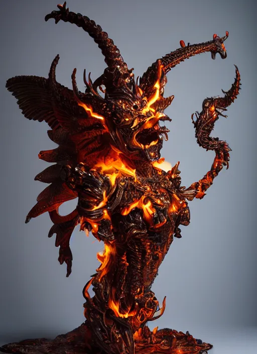 Prompt: high intricate sculpture of a baroque hellfire demon made of fire, studio light, maria panfilova, andrea savchenko, mike kime, ludovic plouffe, qi sheng luo, oliver cook, trending on artstation