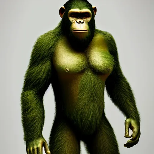 Prompt: God of the apes, green and gold, sci-fi, digital art, octane rendering