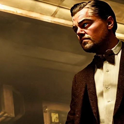 Image similar to cinematic photo of andrew ryan, portrayed by leonardo dicaprio, in a new live - action bioshock movie