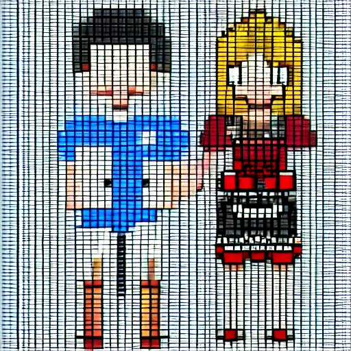 Image similar to young adult couple, 1 6 bit pixel art snes sprites