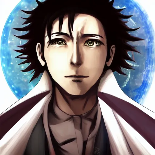 Image similar to Okabe Rintarou in outer space, digital art, sci-fi