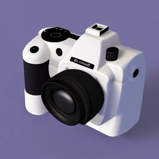 Image similar to Very tiny DSLR model, iOS emoji, 3D clay render, 4k UHD, octane render, white background, isometric top down left view, diffuse lighting, simplistic