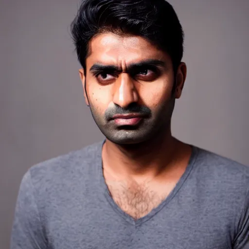 Image similar to a handsome south asian man with a sour look