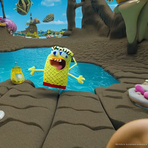 Image similar to spongebob bikini bottom, intricate detail, hieronymous bosch, whealan, hd, unreal engine