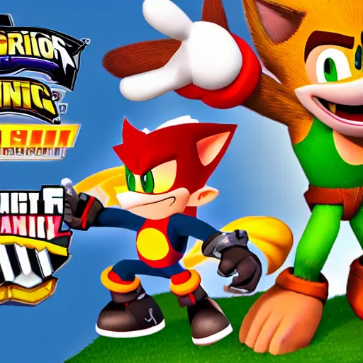 Image similar to crash bandicoot bros kirby super star ultra sonic the hedgehog gta style ratchet and clank