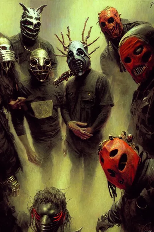 Image similar to slipknot band portrait dnd, painting by gaston bussiere, craig mullins, greg rutkowski, yoji shinkawa