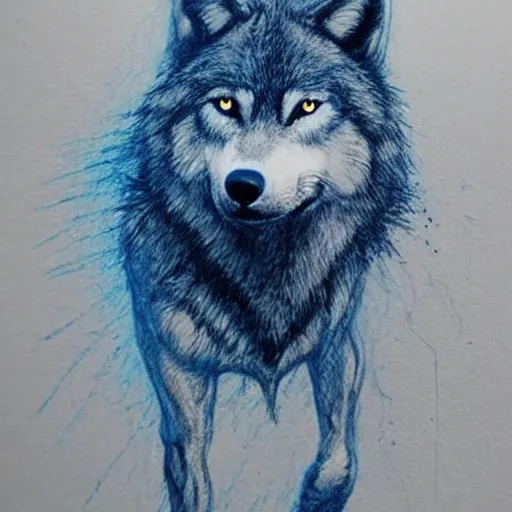 Image similar to a wolf wearing a blue shirt and jeans, Greg Rutkowski, marker