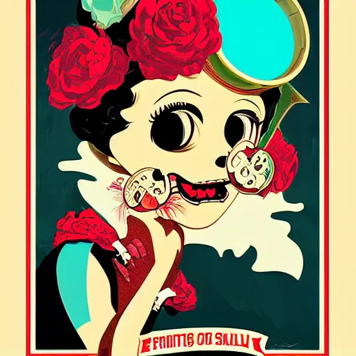 Prompt: portrait skull girl betty boop by petros afshar, tom whalen, jc leyendecker and singer sargent