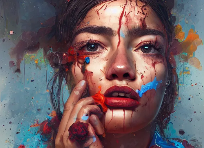Prompt: a young hispanic woman portrait, photorealistic, highly detailed, art by simon stalenhag, raymond swanlad and alberto seveso