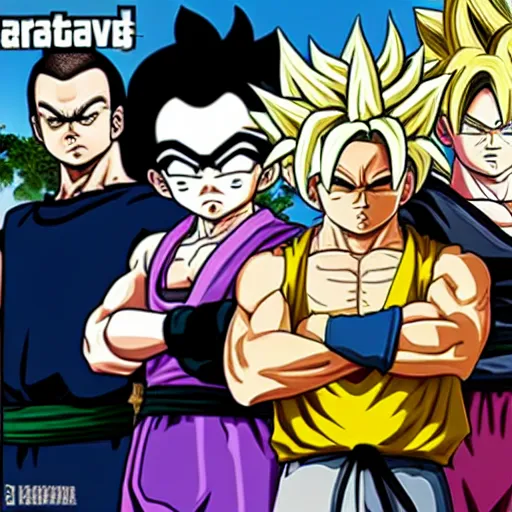 Image similar to grand theft auto in the dragon ball z universe, anime, fighting enemies