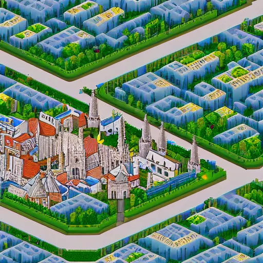 Prompt: pixel art isometric view of beauvais city in france