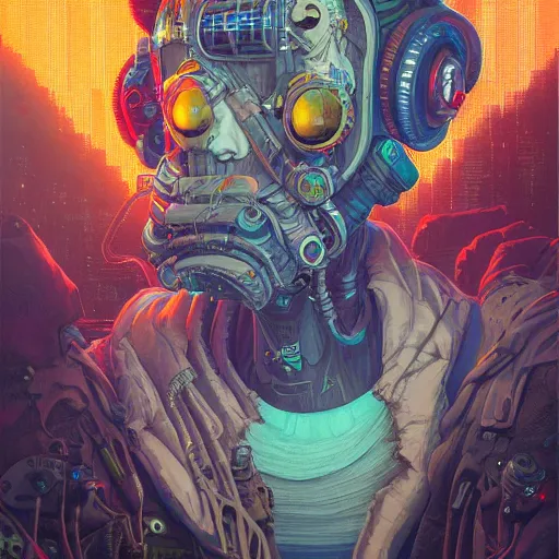 Image similar to pixel god cyberpunk apocalyptic portrait by gaston bussierre and charles vess and james jean and erik jones and rhads, inspired by rick and morty, epic, funny, huge scale, beautiful fine face features, intricate high details, sharp, ultradetailed