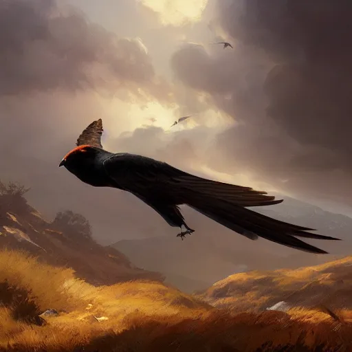 Prompt: milvus milvus bird flying in avila mountains, 4 k, concept art, by wlop, ilya kuvshinov, artgerm, krenz cushart, greg rutkowski, pixiv. cinematic dramatic atmosphere, sharp focus, volumetric lighting, cinematic lighting, studio quality