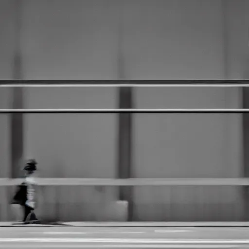 Prompt: an urban photograph of two shadowy figures, long exposure, 35mm, black-and-white