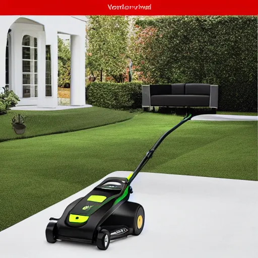 Image similar to Ferrari 20-Volt electric lawn mower. Lithium Ion cordless. Product picture from e-commerce site. Background removed. White background. Entire product visible in picture.