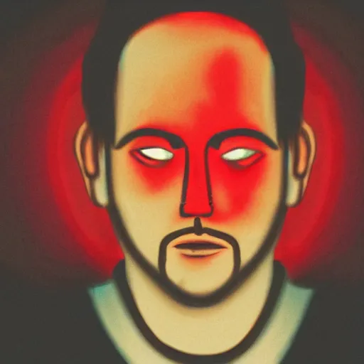 Image similar to a man with red glowing eyes