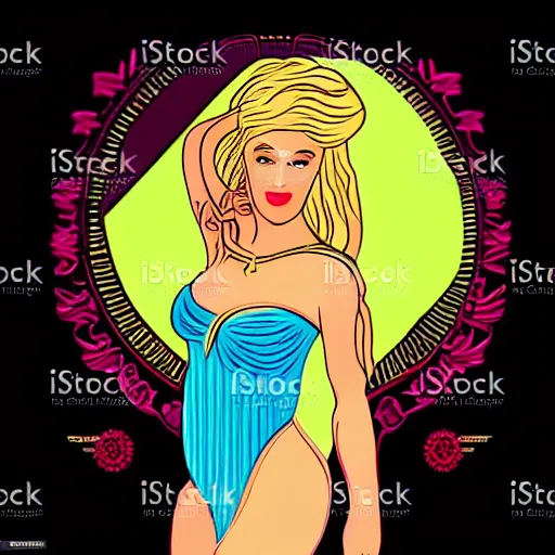 Image similar to a beautiful greek goddess aphrodite, in retro colors, synthwave style, 2 d digital vector art