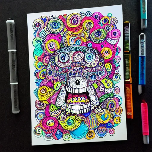 Image similar to colorful monster doodle art, intricate, kerby rosanes, white background