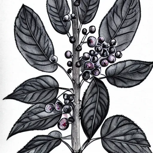 Prompt: botanical drawing of blueberry bush. Traditional art. Rustic. Nordic. Trending on artstation. Detailed. Shrub. Nature. Artistic.