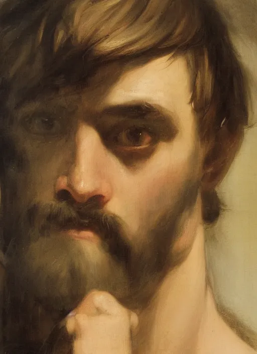 Image similar to close up portrait of an ancient greek, by ilya kuvshinov, by thomas lawrence, by bayard wu, symmetrical