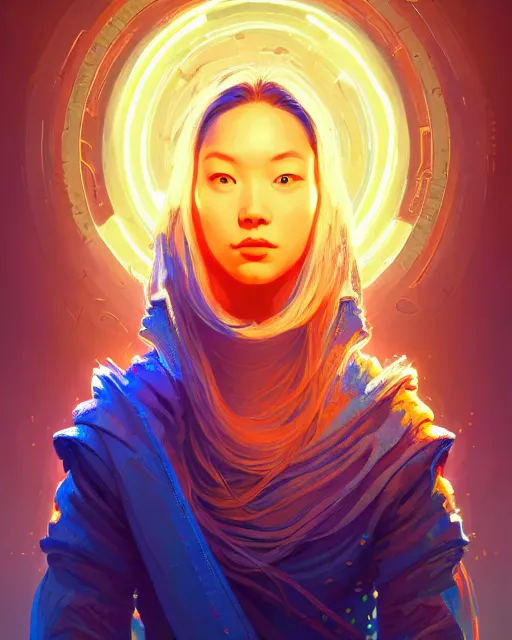 Image similar to perfectly - centered!! looking at the camera!!! full body portrait of the female blue mage, bright lighting, intricate abstract upper body intricate artwork, by tooth wu, wlop, beeple, dan mumford. concept art, hearthstone mastered art