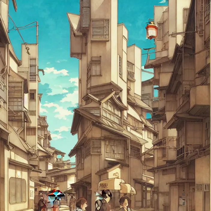 Image similar to empty japanese city, summer, in the style of studio ghibli, j. c. leyendecker, greg rutkowski, artem