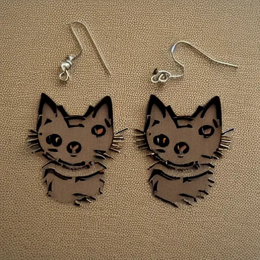 Prompt: 2d lasercut cat earrings, popular on artstation, popular on deviantart, popular on pinterest