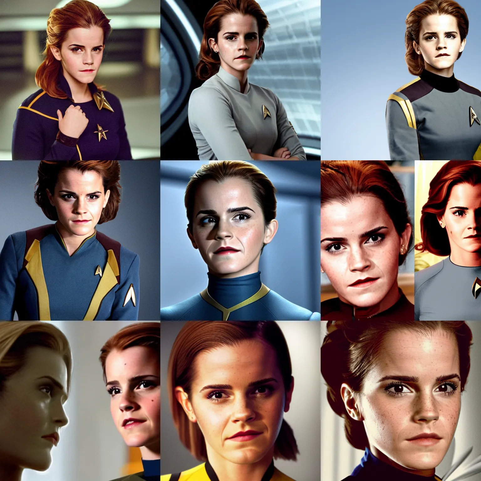 Prompt: Emma Watson as Captain Kathryn Janeway, from Star Trek Voyager