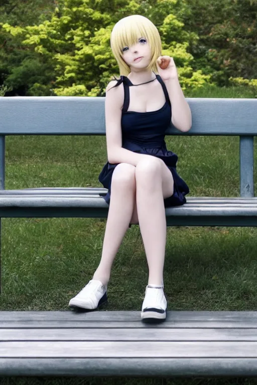 Prompt: anime girl sitting on a bench