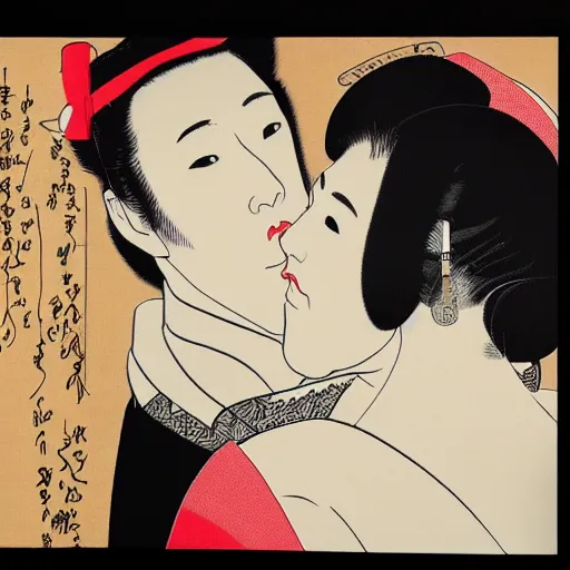 Image similar to novody with us, digital art, utamaro kitagawa mixin with banksy style