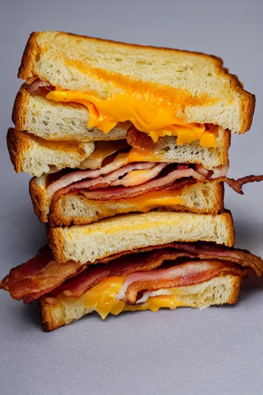 Image similar to a bacon and cheddar sandwich, the size of a builing