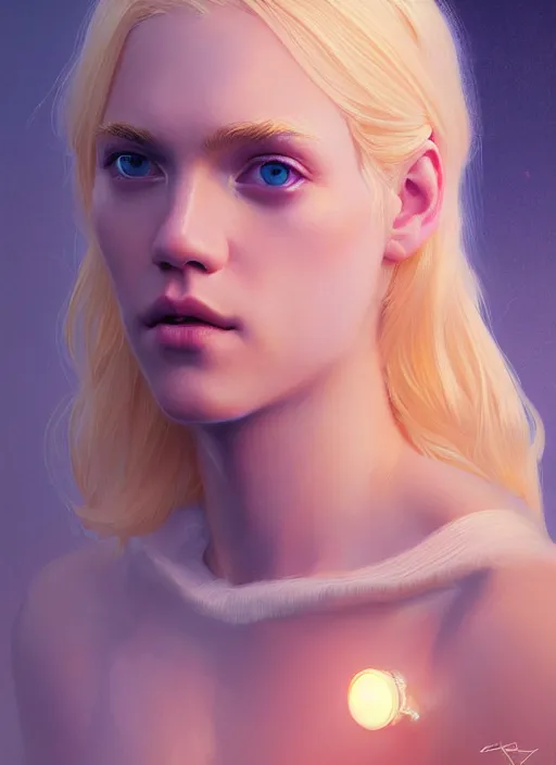 Image similar to portrait of casey cott with blonde hair, blonde hair, blue eyes, intricate, elegant, glowing lights, highly detailed, digital painting, artstation, concept art, smooth, sharp focus, illustration, art by wlop, mars ravelo and greg rutkowski