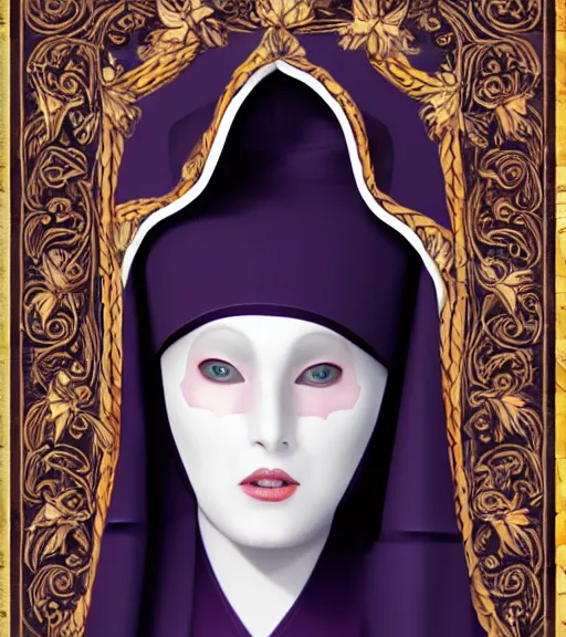 Prompt: beautiful female character inspired by venice carnival and nun | | digital artwork made by greg rutswork and lois van barlee, symmetrical, anatomically correct