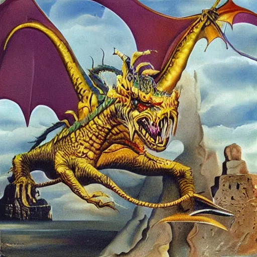 Image similar to grimler grimoire dragon painted by salvador dali