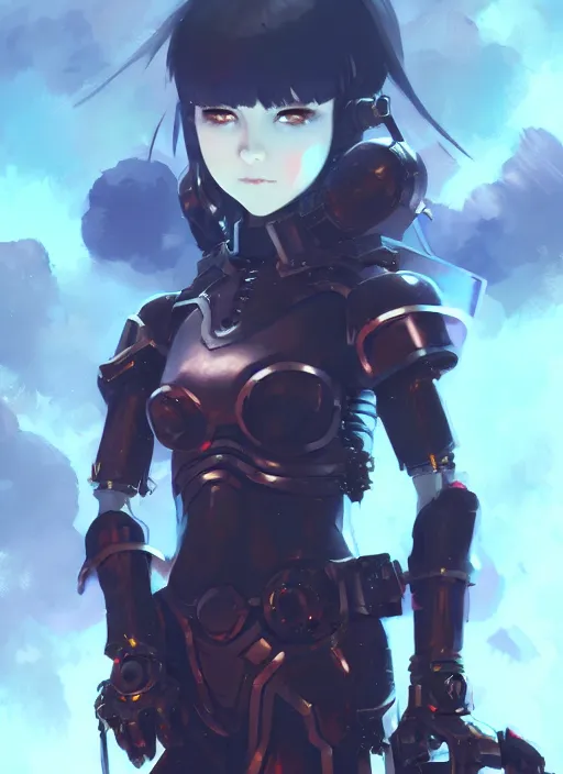 Image similar to portrait of cute goth girl in cyber armor, warhammer 4 0 0 0 0, illustration concept art anime key visual trending pixiv fanbox by wlop and greg rutkowski and makoto shinkai and studio ghibli