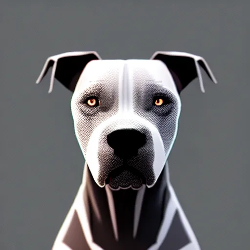 Image similar to photo of a skinny dark gray coat pit bull with a white paws and a white nose! highly detailed, animated digital matte painting, beautiful eyes!, pretty face!!, trending on artstation symmetry, concept art, sharp focus, illustration, art by! ilya kuvshinov!!, octane render