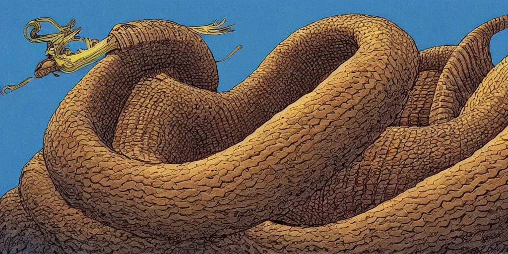 Image similar to giant sandworm from jodorowsky's dune by mœbius,