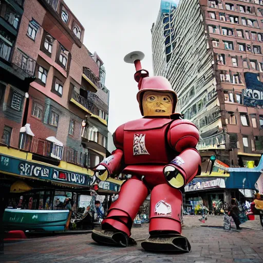 Image similar to giant toy soldier robot destroying a city