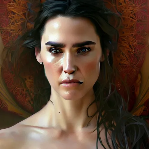 Prompt: portrait of Jennifer Connelly highly detailed, digital painting, artstation, smooth, sharp focus, illustration, by artgerm, by greg rutkowski, by alphonse mucha