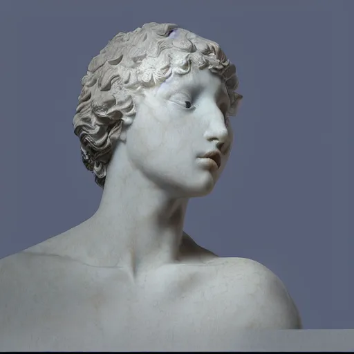 Image similar to “a delicate renaissance marble sculpture covered with water veil highly glitched, highly detailed transparent marble cloth, gi, global illumination, physically based rendering, photorealistic, top light, dark background ”